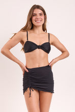Load image into Gallery viewer, Model Front: Rio De Sol Beach Skirt Black Mini Skirt Ruched
