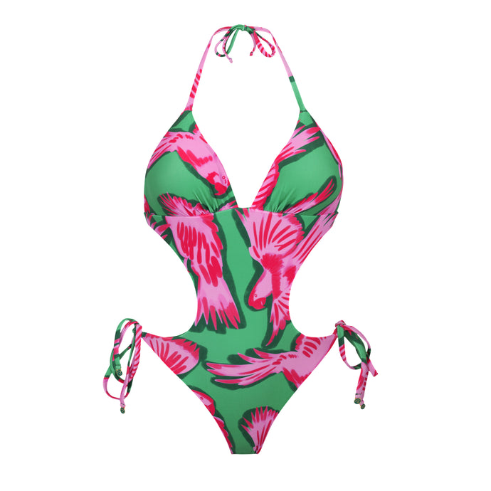 Product Front: Rio De Sol One-Piece Parrots Trikini