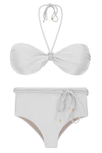 Load image into Gallery viewer, Set Shimmer-White Twist Belted-High-Waist
